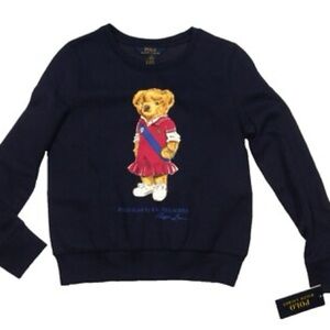 Polo Ralph Lauren Girls Navy Polo Bear Fleece Lined Pullover Sweatshirt